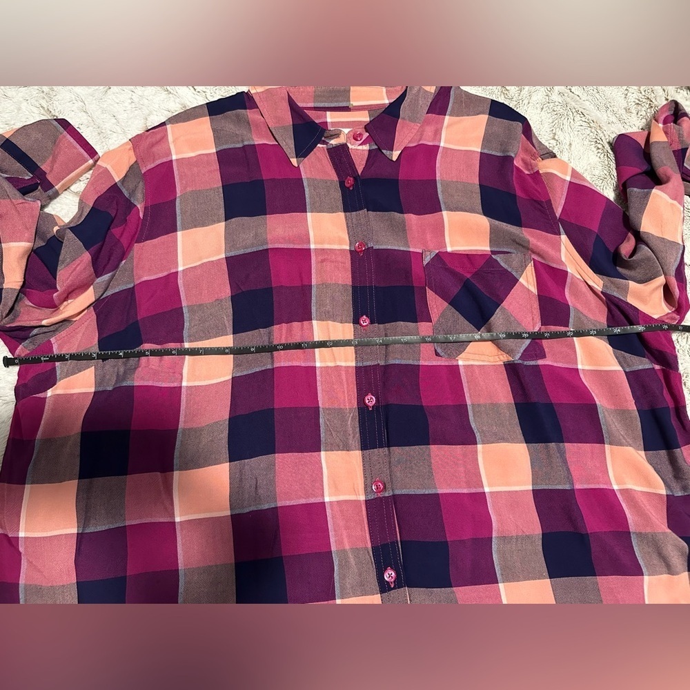 Ava & Viv Burgundy and Peach Button down Plaid Shirt - Picture 7 of 10
